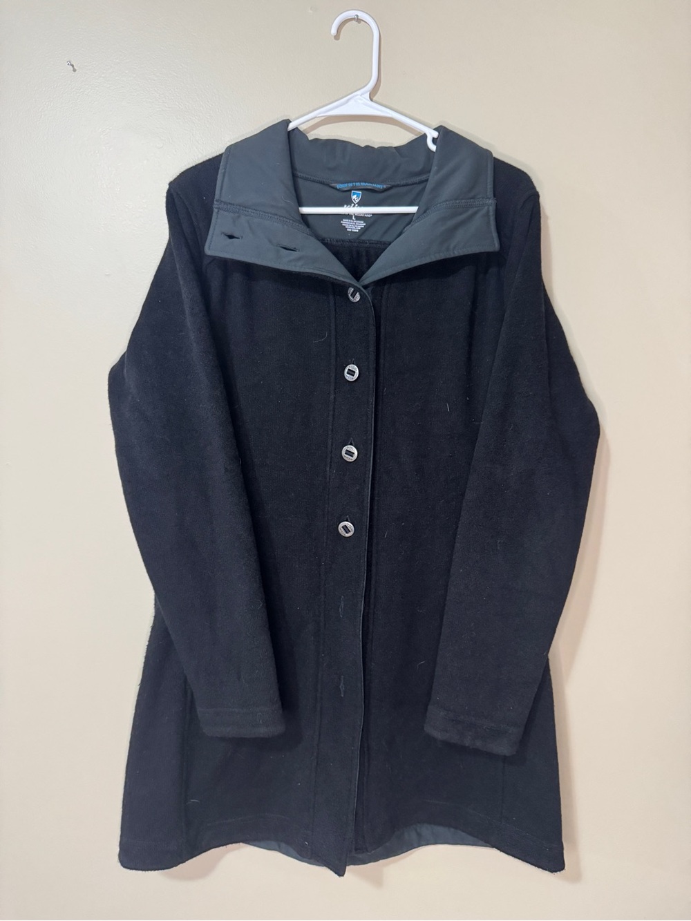 Kuhl Black Wool-Blend Pea Coat with Contrast Collar